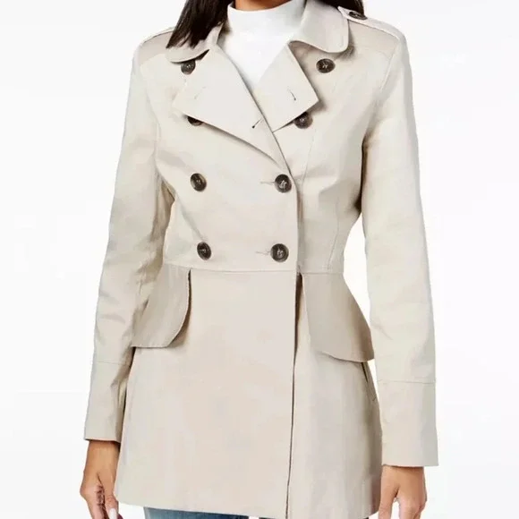 Maison Jules Oxford Preppy Pea Coat Small Double Breasted Peplum Trench jacket - Picture 8 of 10